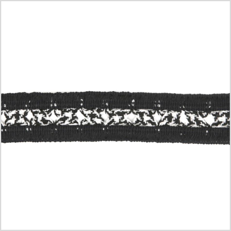 Braided | 1" Black/White Braided Trim Ribbons Black,White