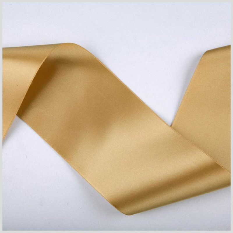 Double Face Satin | 3.75" Gold Double Face French Satin Ribbon Double Face Satin Double Face Satin