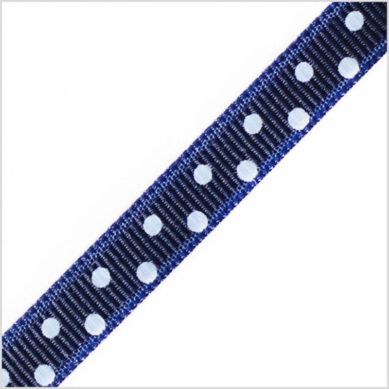 Grosgrain | 3/8" Navy Polka Dot Grosgrain Ribbon Grosgrain Grosgrain