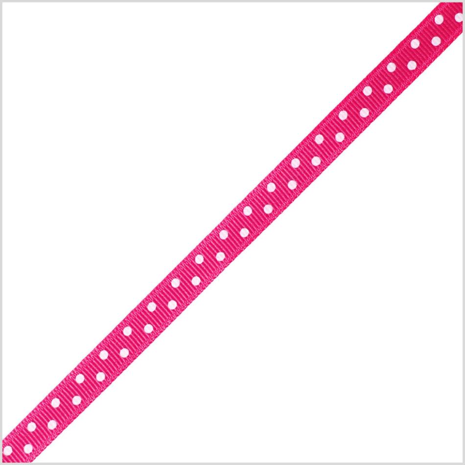 Grosgrain | 3/8" Shocking Pink Polka Dot Grosgrain Ribbon Grosgrain Grosgrain