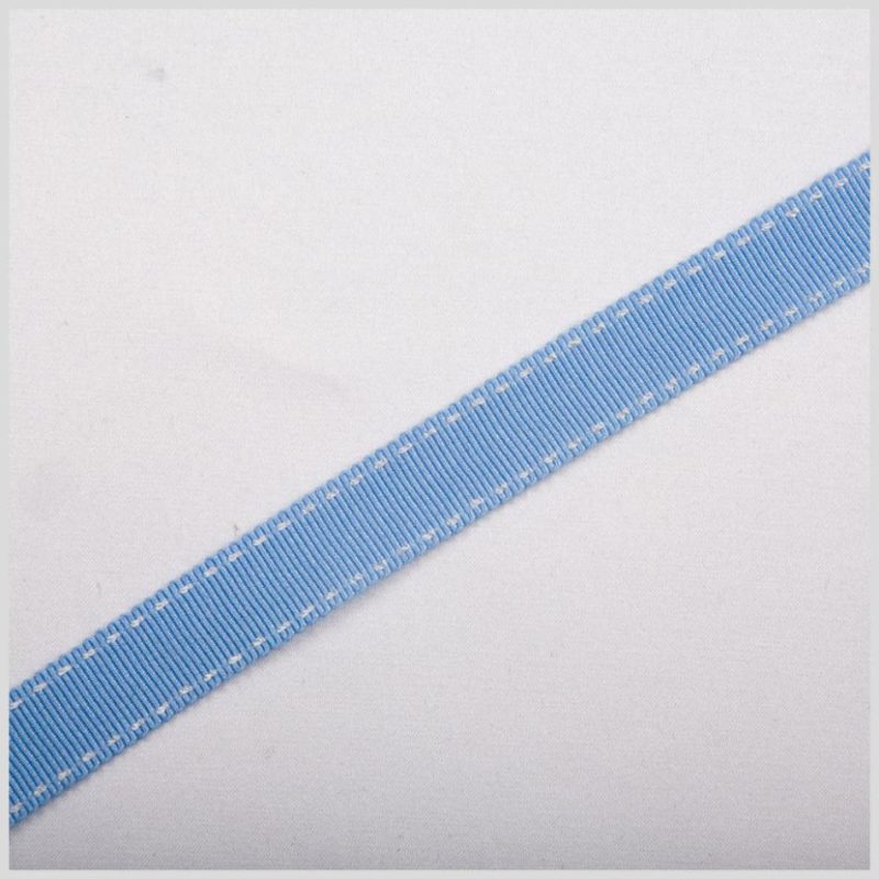 Grosgrain | 5/8" Blue Stitched Grosgrain Ribbon Grosgrain Blue