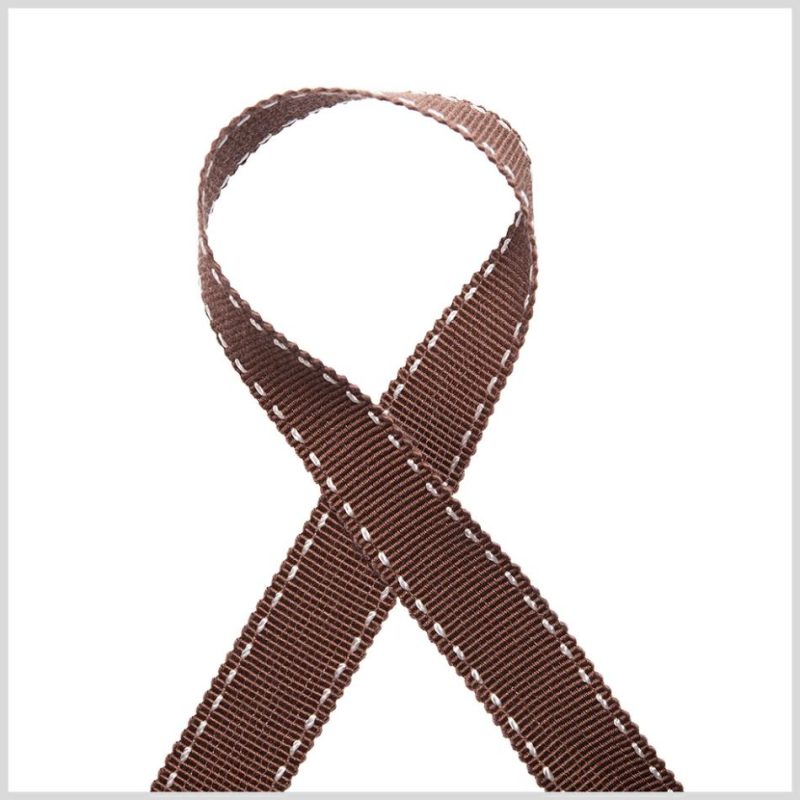 Grosgrain | 5/8" Brown Stitched Grosgrain Ribbon Grosgrain Brown