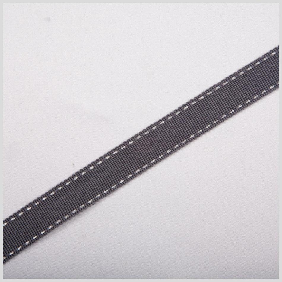 Grosgrain | 5/8" Gray Stitched Grosgrain Ribbon Grosgrain Gray