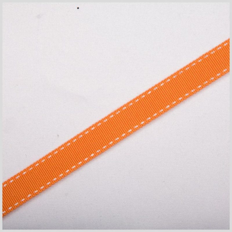 Grosgrain | 5/8" Orange Stitched Grosgrain Ribbon Grosgrain Grosgrain