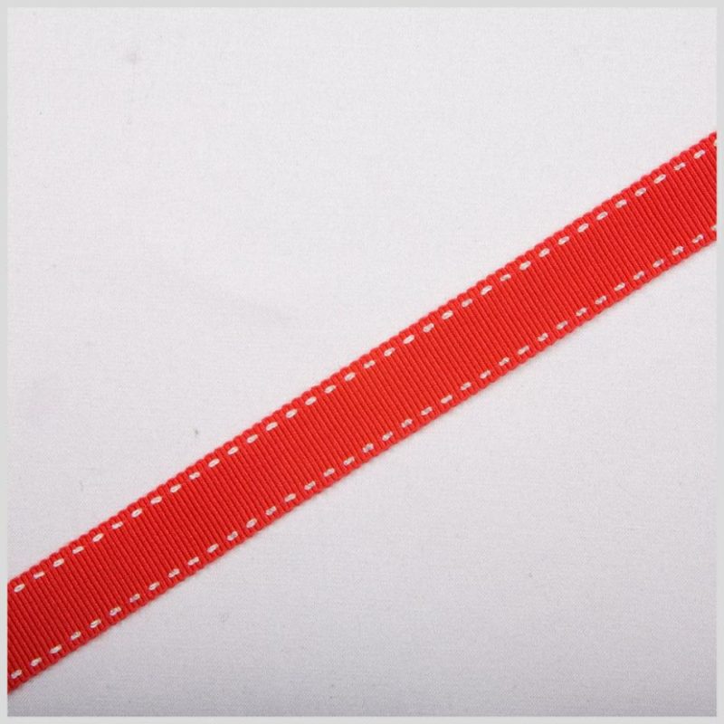 Grosgrain | 5/8" Red Stitched Grosgrain Ribbon Grosgrain Grosgrain