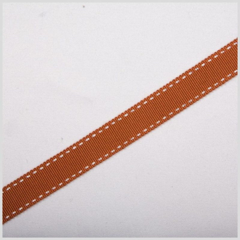 Grosgrain | 5/8" Rust Stitched Grosgrain Ribbon Grosgrain Grosgrain