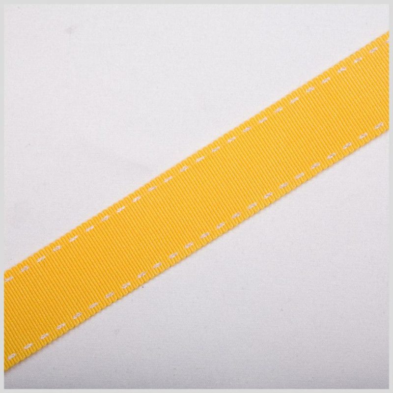 Grosgrain | 7/8" Yellow Stitched Grosgrain Ribbon Grosgrain Grosgrain