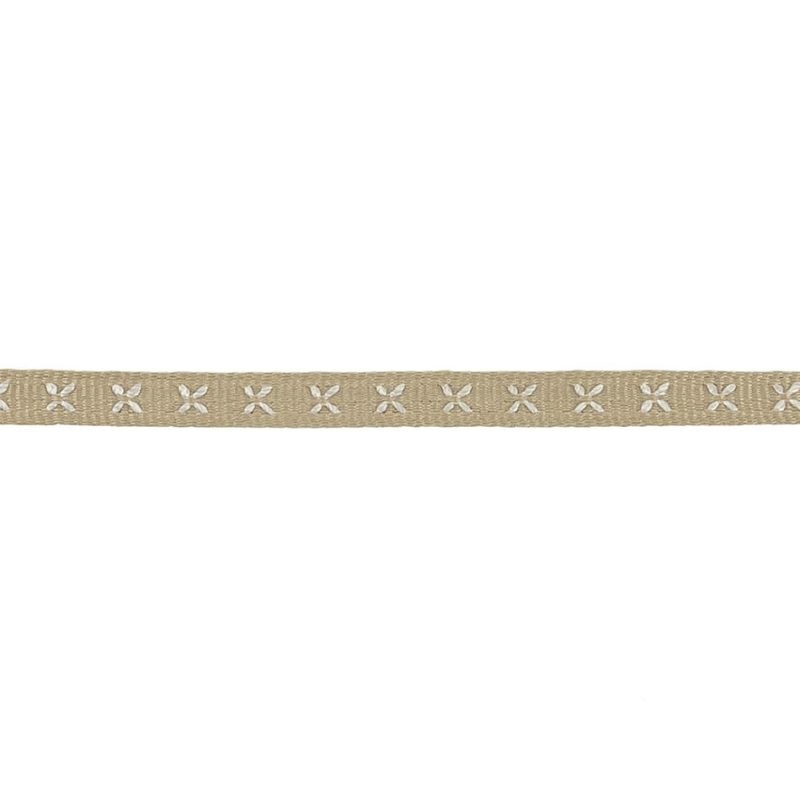 Grosgrain | Beige Grosgrain Ribbon With Blanc De Blanc Stitched Flowers – 0.25" Grosgrain Blanc De Blanc