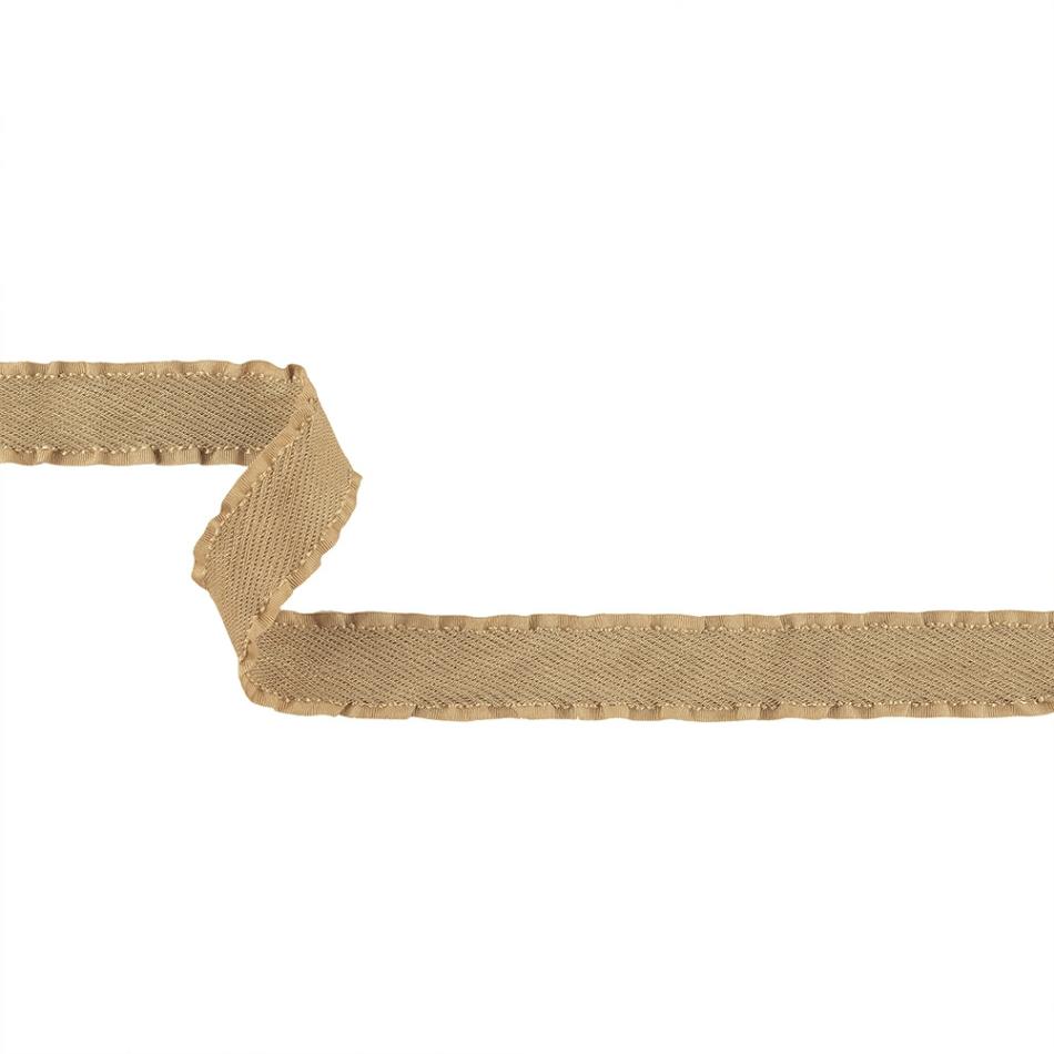 Grosgrain | Beige Twill Ribbon With Ruffled Grosgrain Borders – 1" Grosgrain Grosgrain