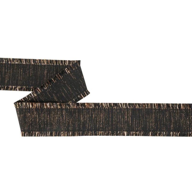 Grosgrain | Black And Copper Metallic Grosgrain Ribbon With Fringe – 1.4375" Grosgrain Brass Knuckles