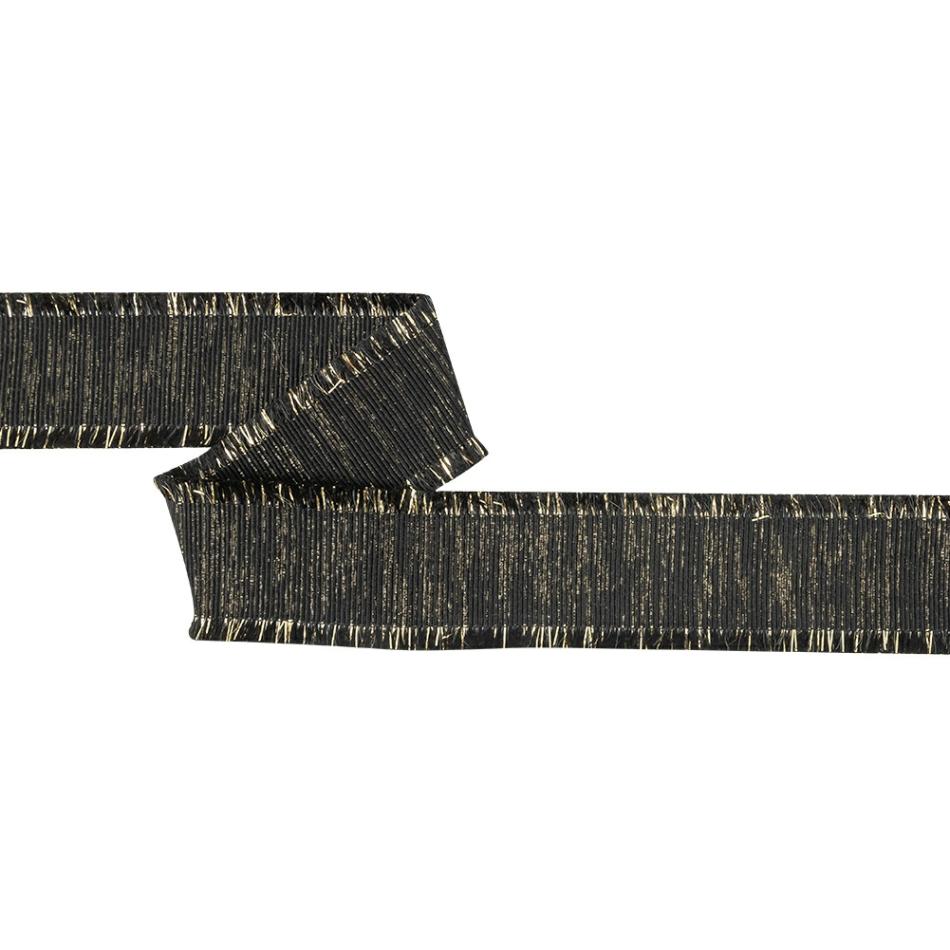 Grosgrain | Black And Gold Metallic Grosgrain Ribbon With Fringe – 1.4375" Grosgrain Glitteratti