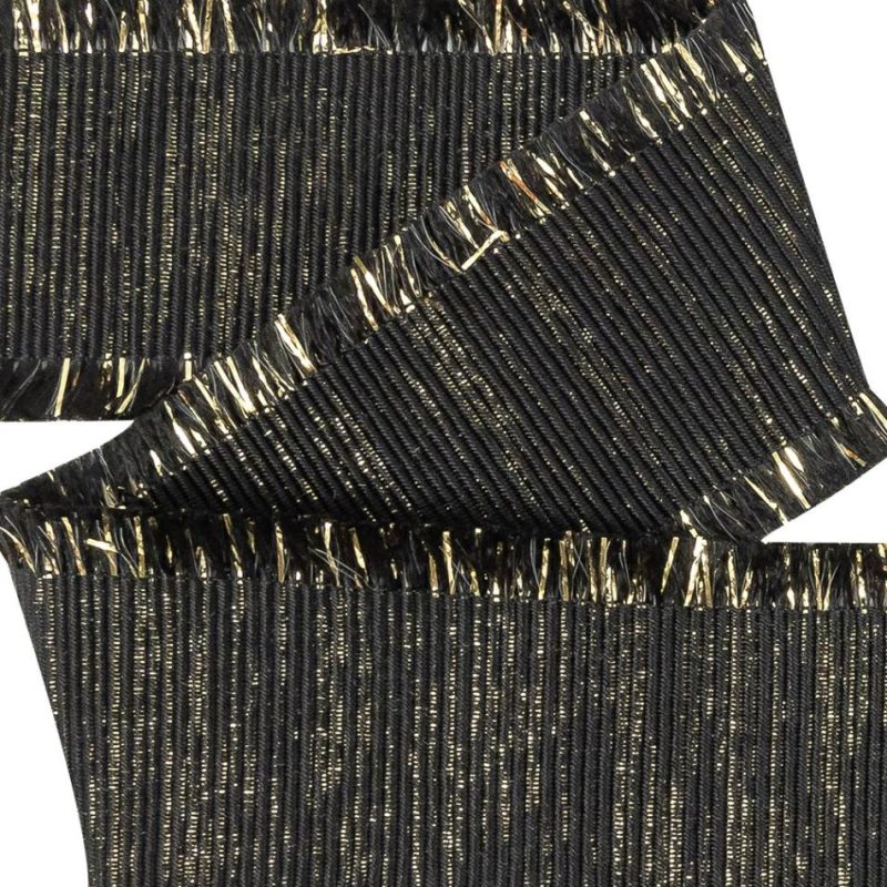 Grosgrain | Black And Gold Metallic Grosgrain Ribbon With Fringe – 1.4375" Grosgrain Glitteratti