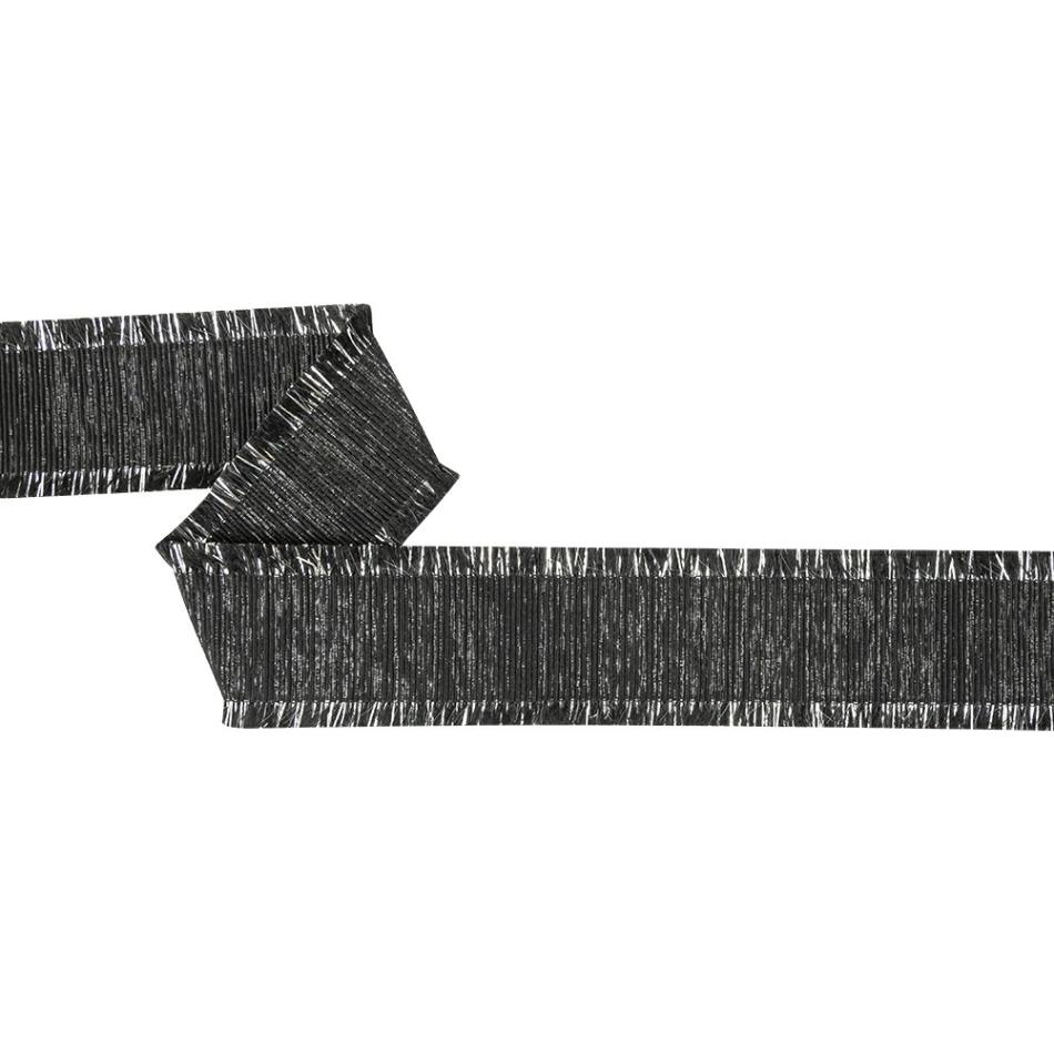 Grosgrain | Black And Silver Metallic Grosgrain Ribbon With Fringe – 1.4375" Grosgrain Disco Ball