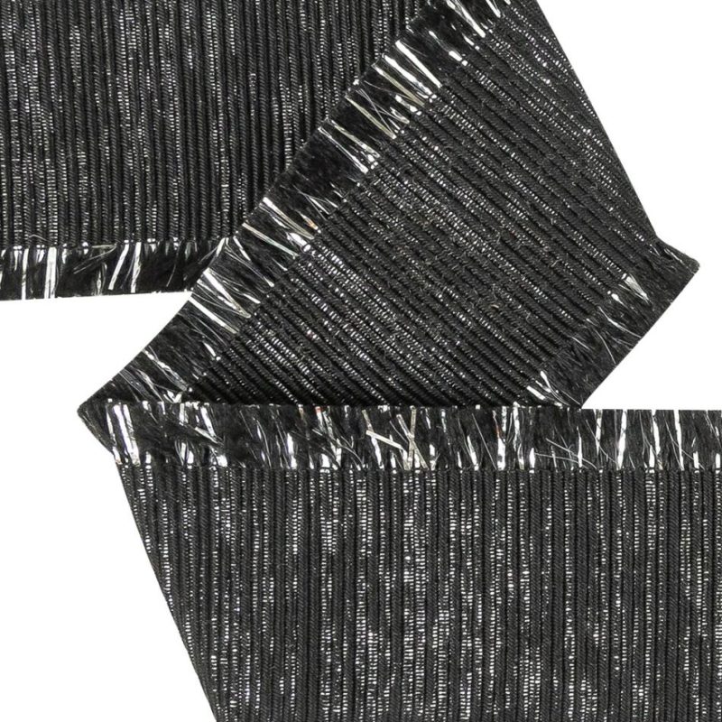 Grosgrain | Black And Silver Metallic Grosgrain Ribbon With Fringe – 1.4375" Grosgrain Disco Ball