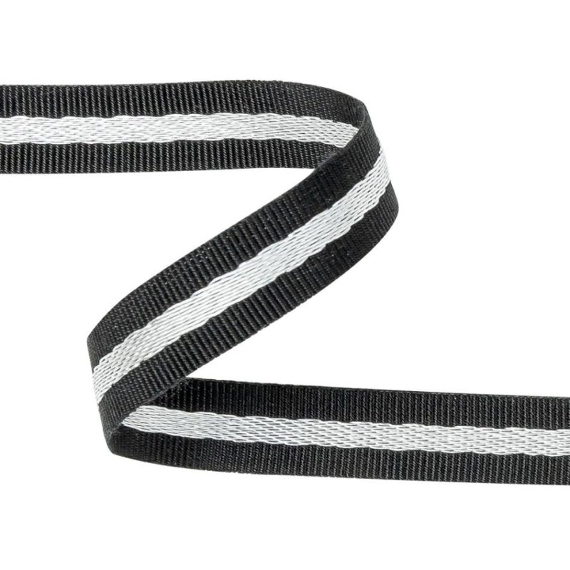 Grosgrain | Black And Silver Striped Cotton Blend Grosgrain Ribbon – 0.4375" Grosgrain Grosgrain