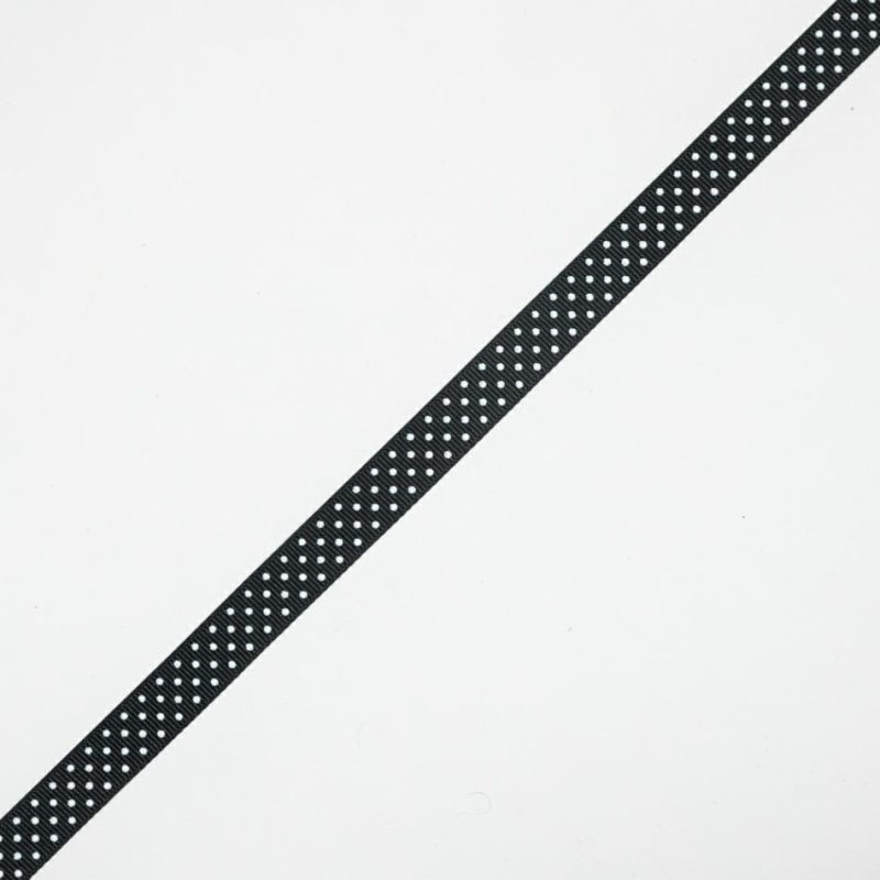 Grosgrain | Black And White Polka Dotted Grosgrain Ribbon – 0.6" Grosgrain Black,White