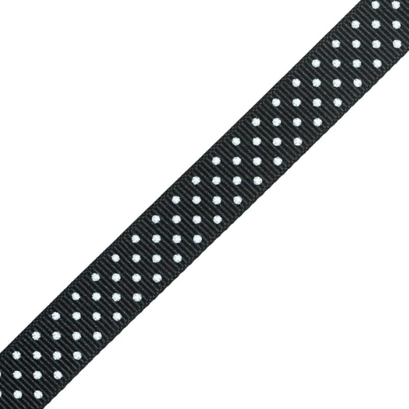 Grosgrain | Black And White Polka Dotted Grosgrain Ribbon – 0.6" Grosgrain Black,White