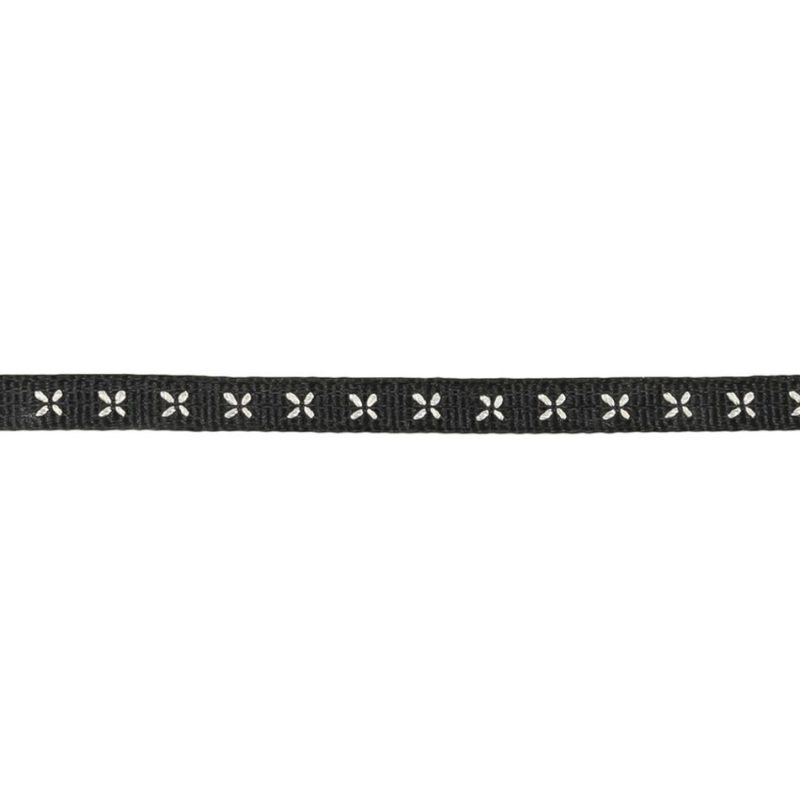 Grosgrain | Black Onyx Grosgrain Ribbon With Blanc De Blanc Stitched Flowers – 0.25" Grosgrain Blanc De Blanc,Black Onyx