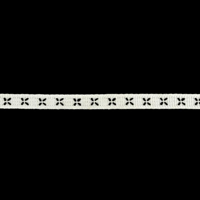 Grosgrain | Blanc De Blanc Grosgrain Ribbon With Black Stitched Flowers – 0.25" Grosgrain Blanc De Blanc