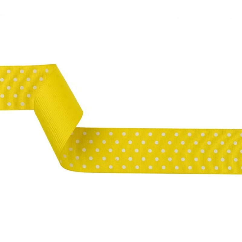 Grosgrain | Blazing Yellow And White Polka Dots Grosgrain Ribbon – 1.625" Grosgrain Blazing Yellow,Snow White