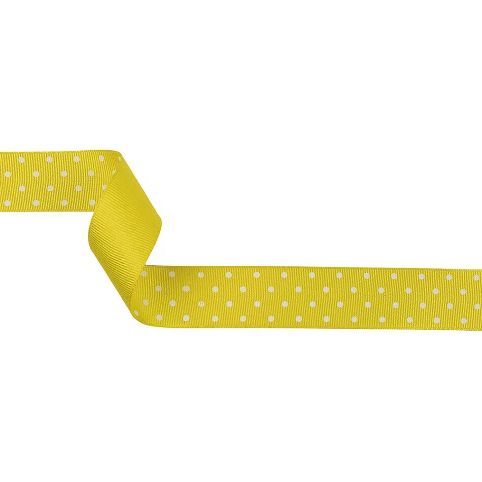 Grosgrain | Blazing Yellow And White Polka Dots Grosgrain Ribbon – 1" Grosgrain Blazing Yellow,Snow White