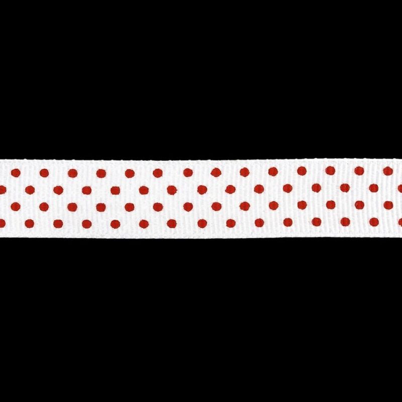 Grosgrain | Bright White And Flame Scarlet Polka Dots Grosgrain Ribbon – 0.625" Grosgrain Bright White,Flame Scarlet