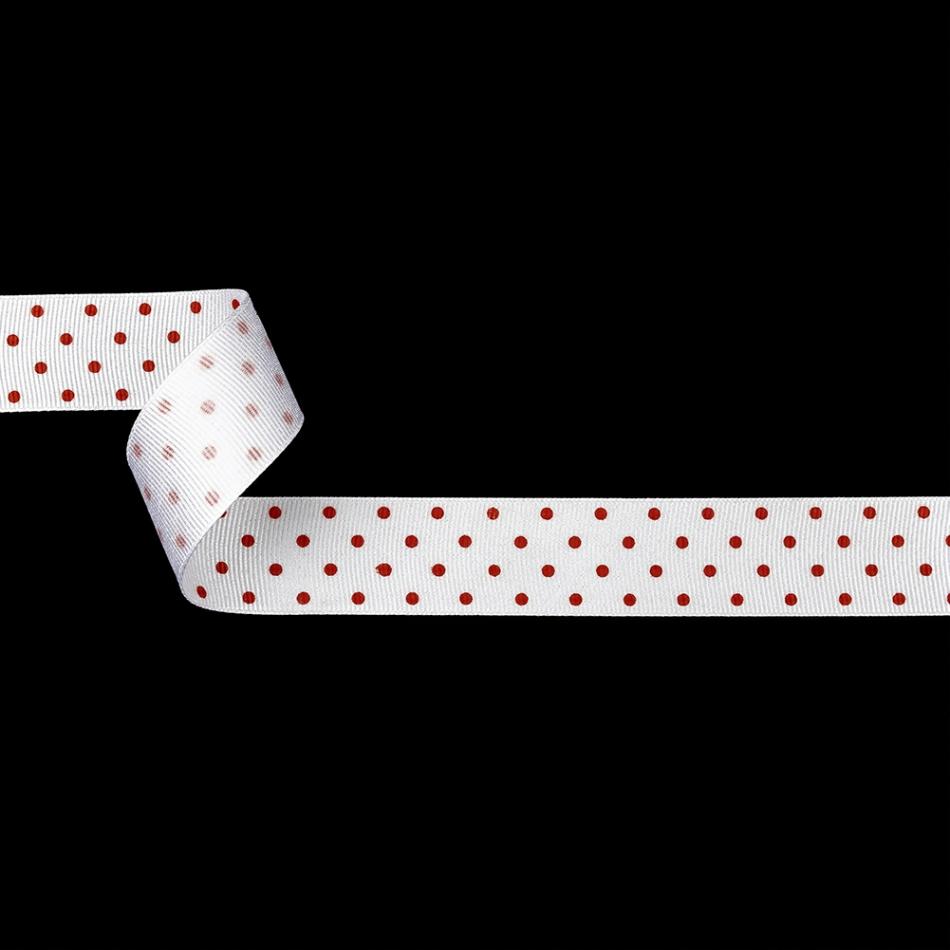 Grosgrain | Bright White And Flame Scarlet Polka Dots Grosgrain Ribbon – 1" Grosgrain Bright White,Flame Scarlet