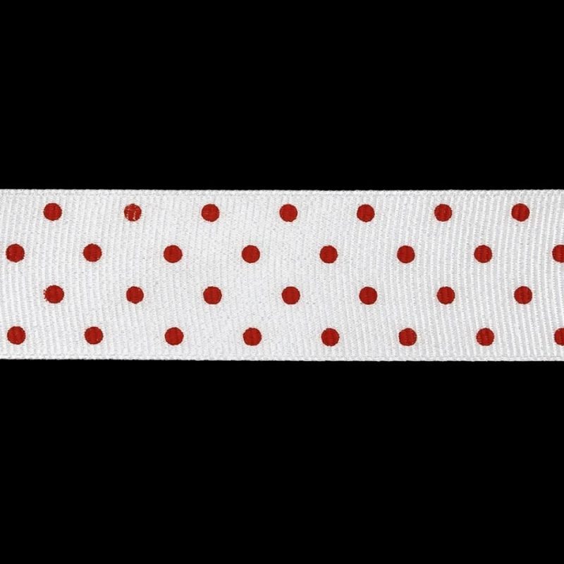 Grosgrain | Bright White And Flame Scarlet Polka Dots Grosgrain Ribbon – 1" Grosgrain Bright White,Flame Scarlet