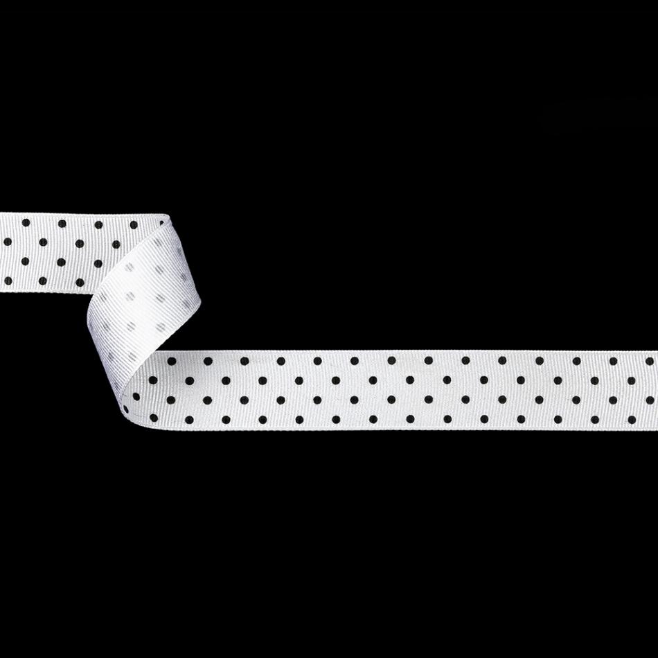 Grosgrain | Bright White And Moonless Night Polka Dots Grosgrain Ribbon – 1" Grosgrain Bright White,Moonless Night