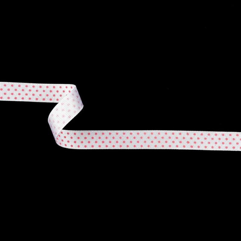 Grosgrain | Bright White And Pink Carnation Polka Dots Grosgrain Ribbon – 0.625" Grosgrain Bright White,Pink Carnation