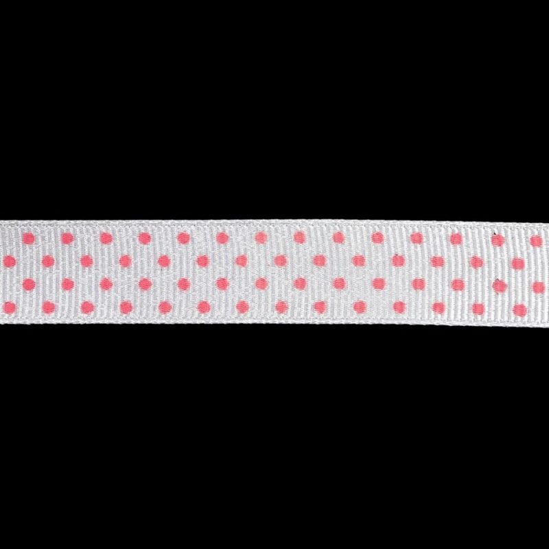 Grosgrain | Bright White And Pink Carnation Polka Dots Grosgrain Ribbon – 0.625" Grosgrain Bright White,Pink Carnation