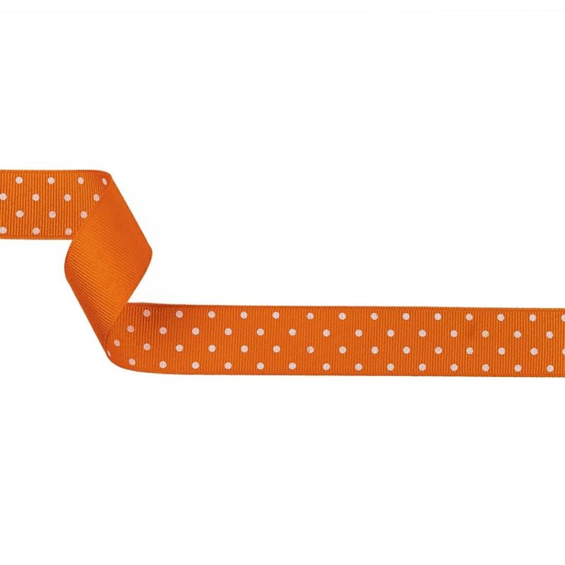 Grosgrain | Carrot And White Polka Dots Grosgrain Ribbon – 1" Grosgrain Carrot,Snow White