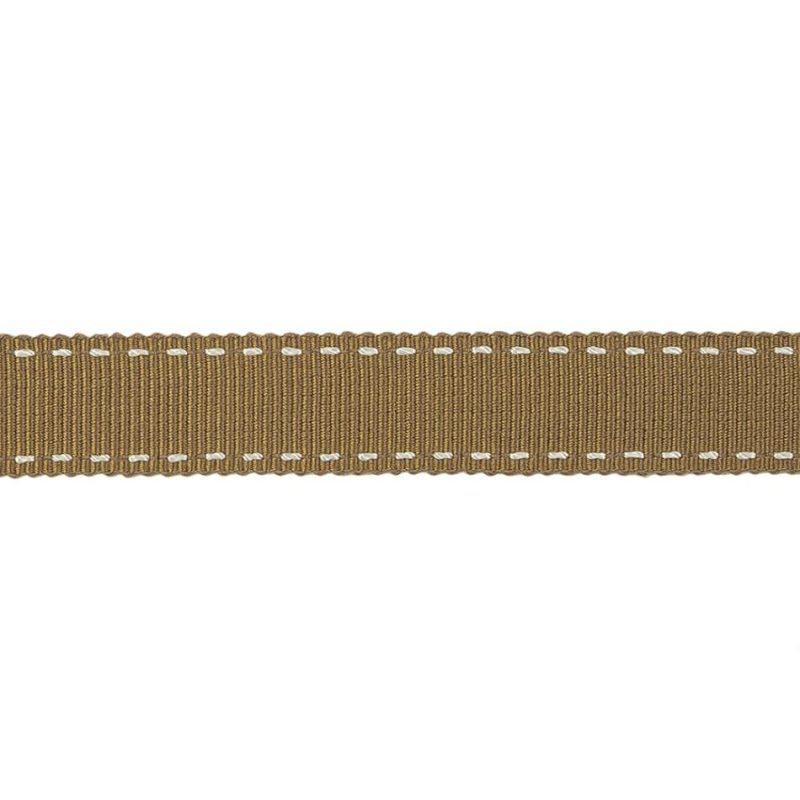 Grosgrain | Chai Tea And White Stitched Grosgrain Ribbon – 0.6" Grosgrain Chai Tea,White