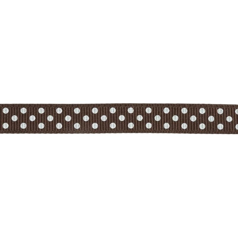 Grosgrain | Chestnut And White Polka Dots Grosgrain Ribbon – 0.375" Grosgrain Chestnut,Snow White