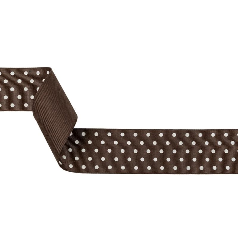 Grosgrain | Chestnut And White Polka Dots Grosgrain Ribbon – 1.625" Grosgrain Chestnut,Snow White