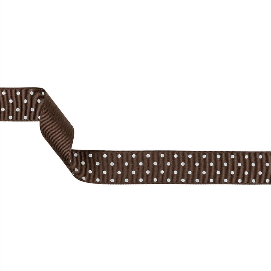 Grosgrain | Chestnut And White Polka Dots Grosgrain Ribbon – 1" Grosgrain Chestnut,Snow White