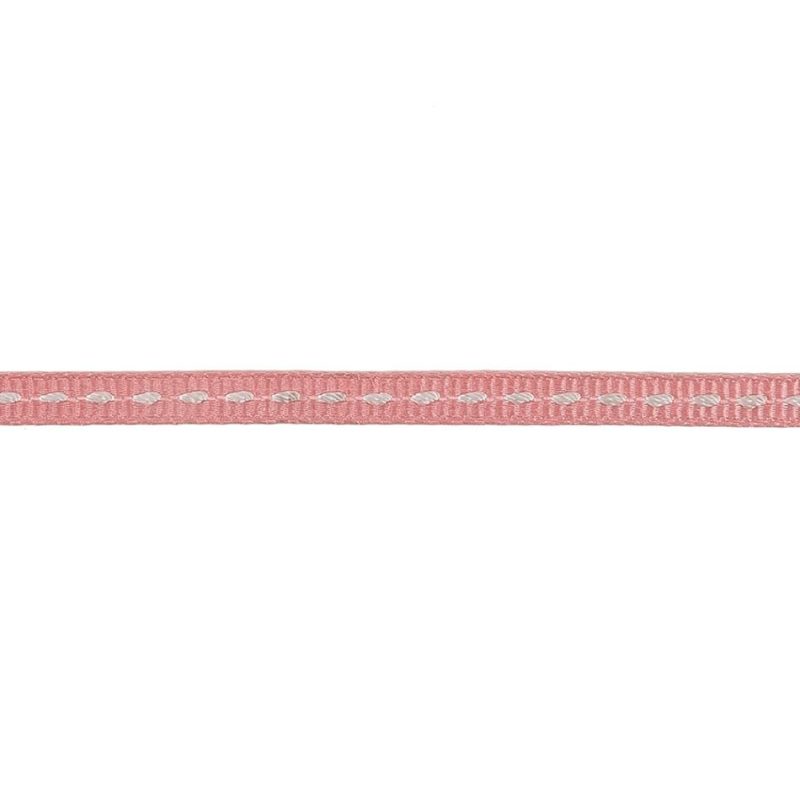 Grosgrain | Coral Pink Grosgrain Ribbon With Lucent White Stitching – 0.25" Grosgrain Grosgrain