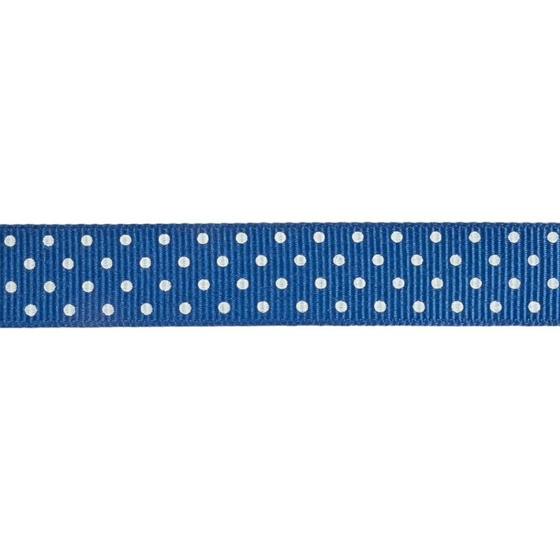 Grosgrain | Deep Ultramarine And White Polka Dots Grosgrain Ribbon – 0.625" Grosgrain Deep Ultramarine,Snow White