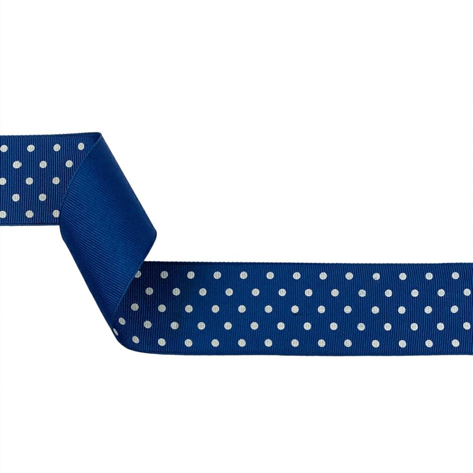 Grosgrain | Deep Ultramarine And White Polka Dots Grosgrain Ribbon – 1.625" Grosgrain Deep Ultramarine,Snow White