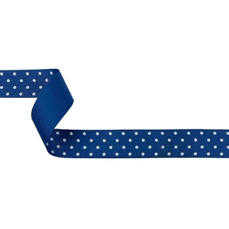 Grosgrain | Deep Ultramarine And White Polka Dots Grosgrain Ribbon – 1" Grosgrain Deep Ultramarine,Snow White