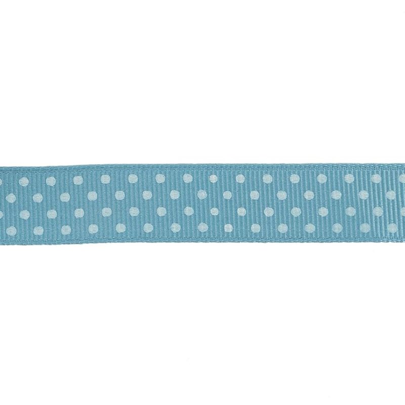 Grosgrain | Dusk Blue And White Polka Dots Grosgrain Ribbon – 0.625" Grosgrain Dusk Blue,Snow White