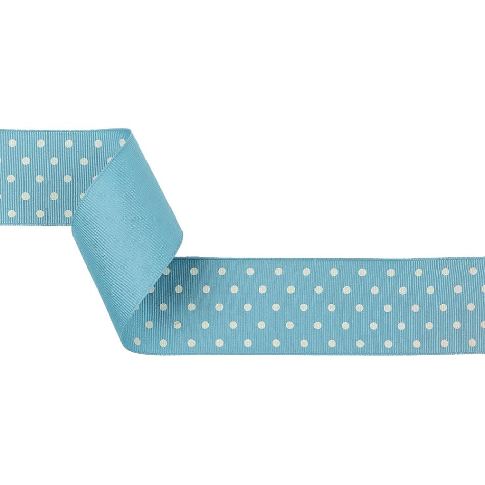 Grosgrain | Dusk Blue And White Polka Dots Grosgrain Ribbon – 1.625" Grosgrain Dusk Blue,Snow White