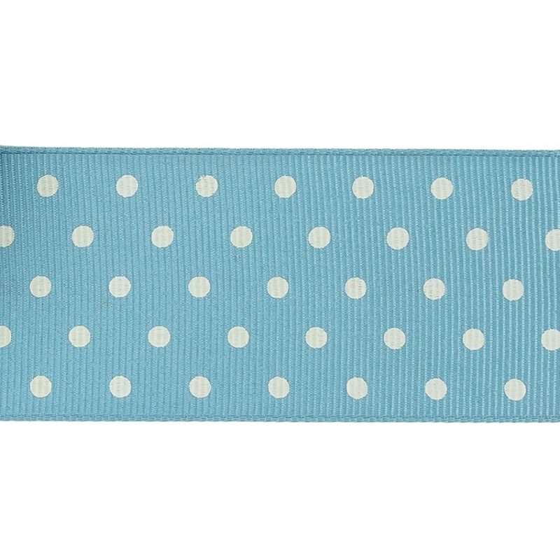 Grosgrain | Dusk Blue And White Polka Dots Grosgrain Ribbon – 1.625" Grosgrain Dusk Blue,Snow White