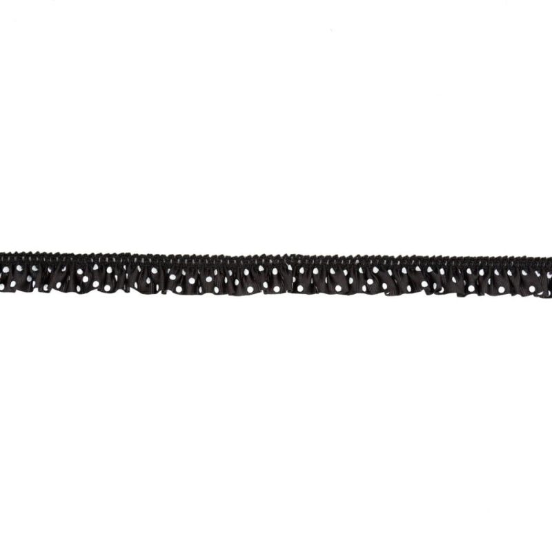 Grosgrain | European Black And White Polka Dot Ruffled Stretch Grosgrain .875" Grosgrain Grosgrain