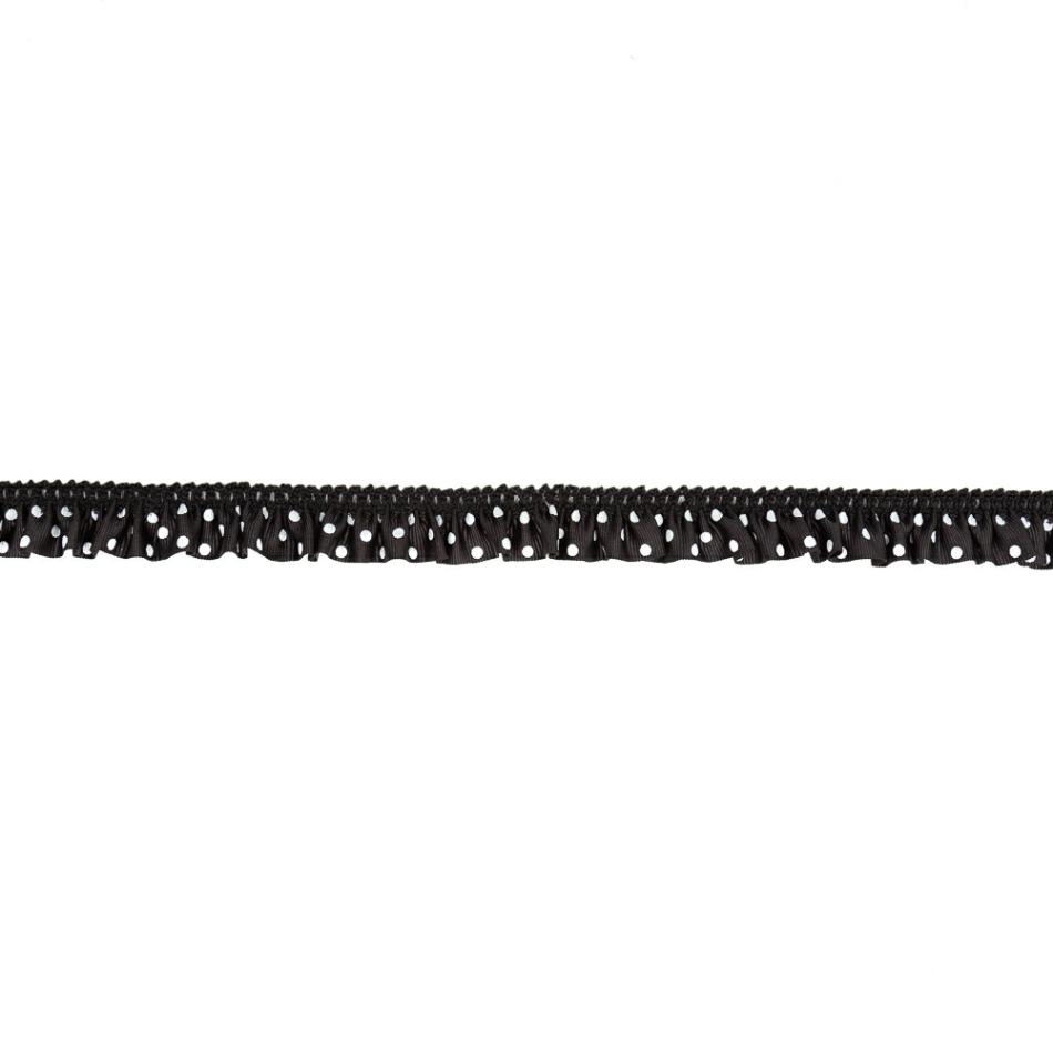 Grosgrain | European Black And White Polka Dot Ruffled Stretch Grosgrain .875" Grosgrain Grosgrain