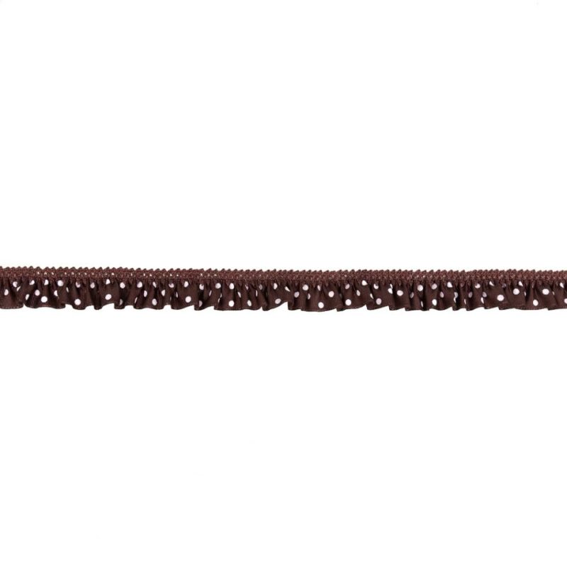 Grosgrain | European Brown And White Polka Dot Ruffled Stretch Grosgrain .875" Grosgrain Grosgrain