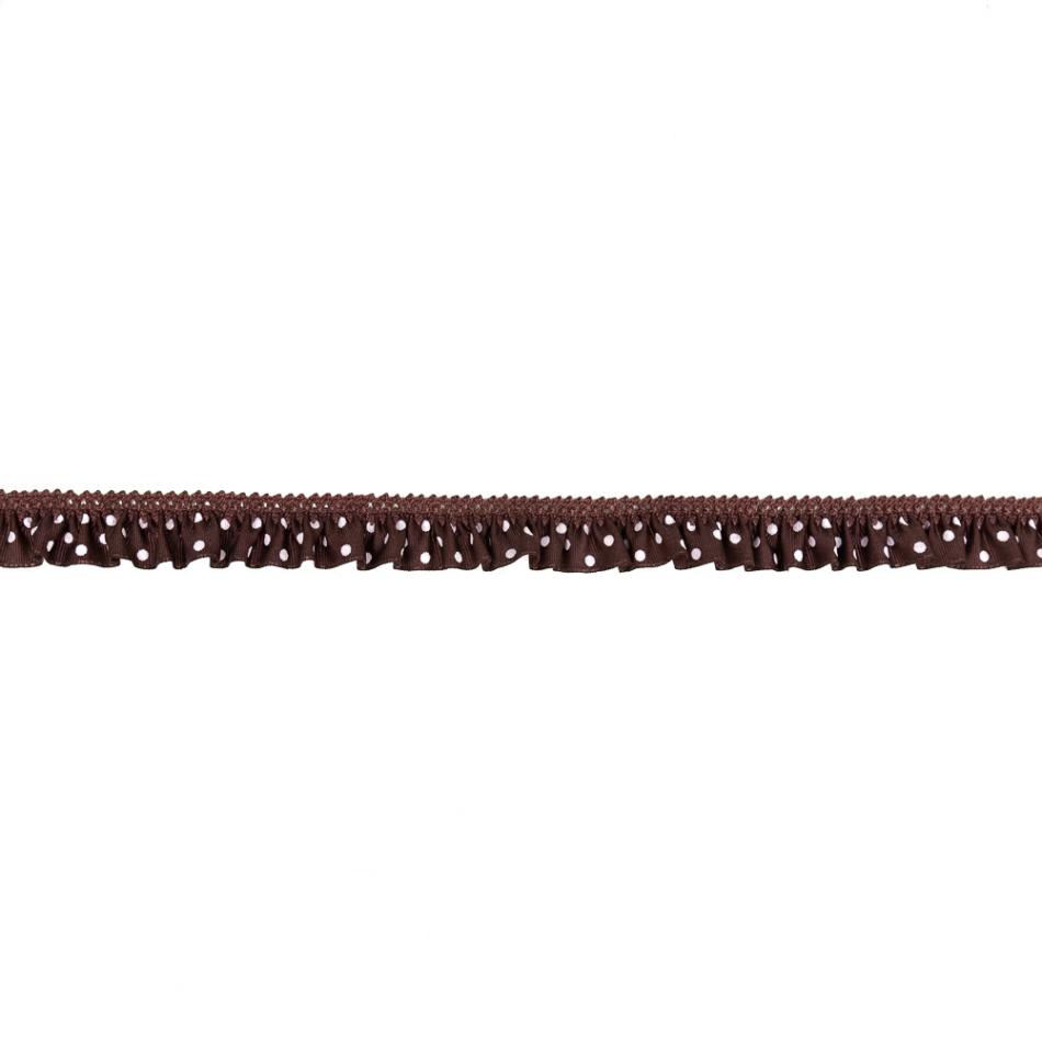 Grosgrain | European Brown And White Polka Dot Ruffled Stretch Grosgrain .875" Grosgrain Grosgrain