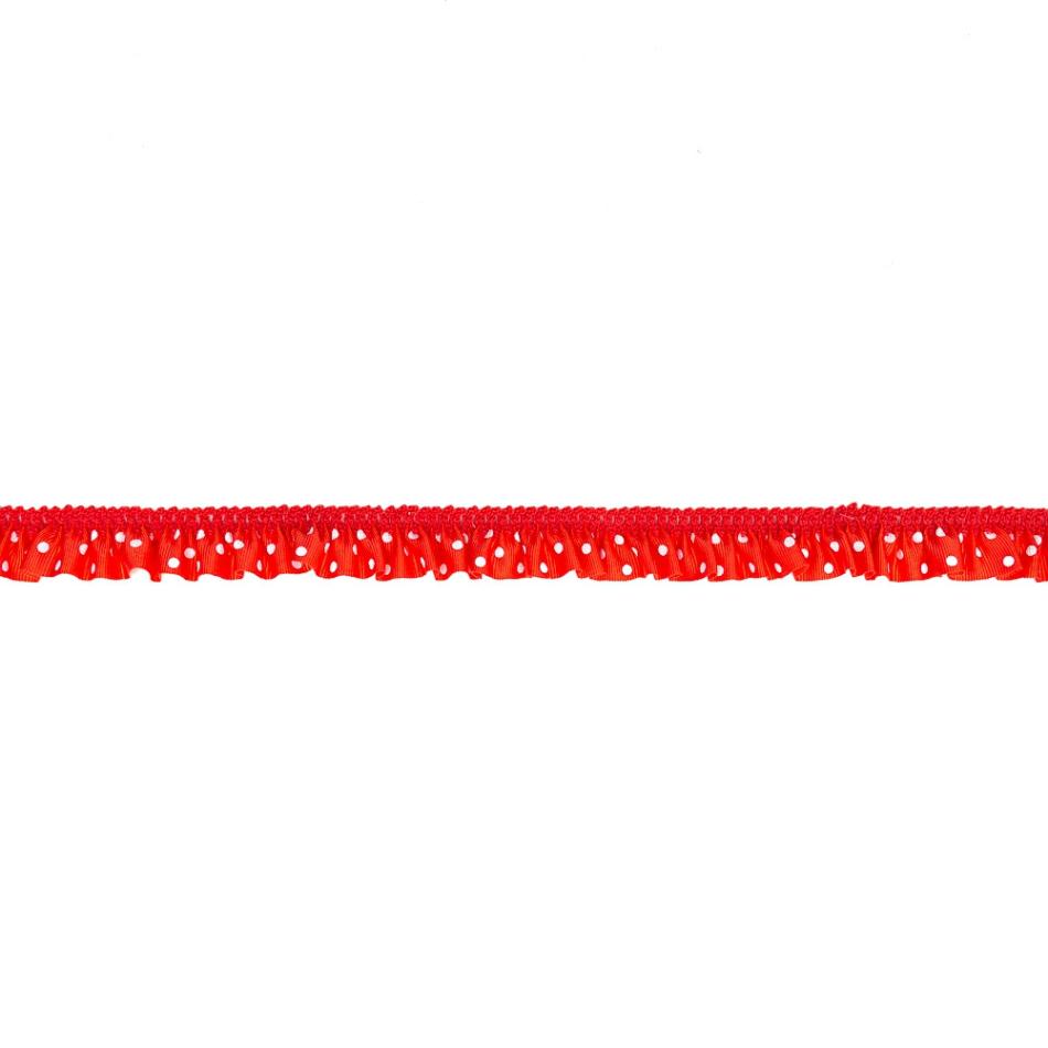 Grosgrain | European Red And White Polka Dot Ruffled Stretch Grosgrain .875" Grosgrain Grosgrain