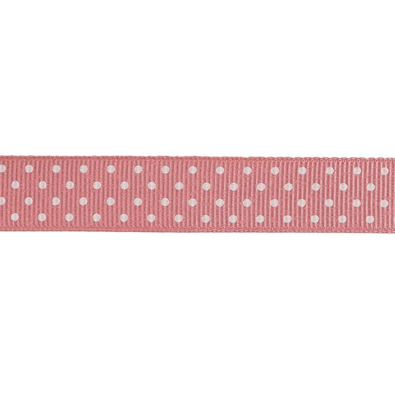 Grosgrain | Flamingo Pink And White Polka Dots Grosgrain Ribbon – 0.625" Grosgrain Flamingo Pink,Snow White