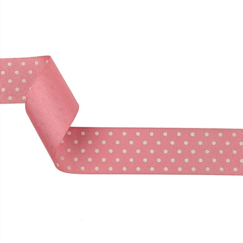 Grosgrain | Flamingo Pink And White Polka Dots Grosgrain Ribbon – 1.625" Grosgrain Flamingo Pink,Snow White